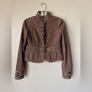 Military jacket embellished studded lace 
stand up collar miss me size small